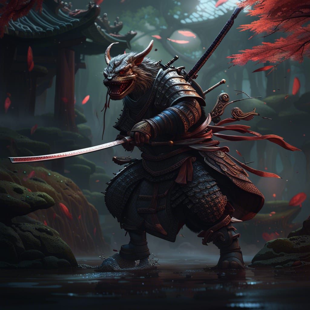 Samurai vs Kappa: Dark Fantasy Art