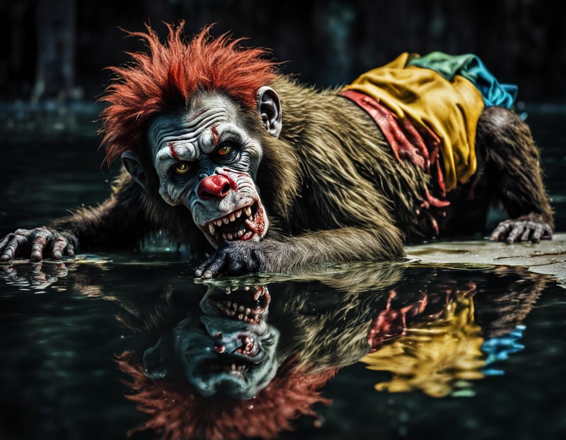 Zombie Monkey Clown Drinks: Hyperrealistic 64 Megapixel Imag...