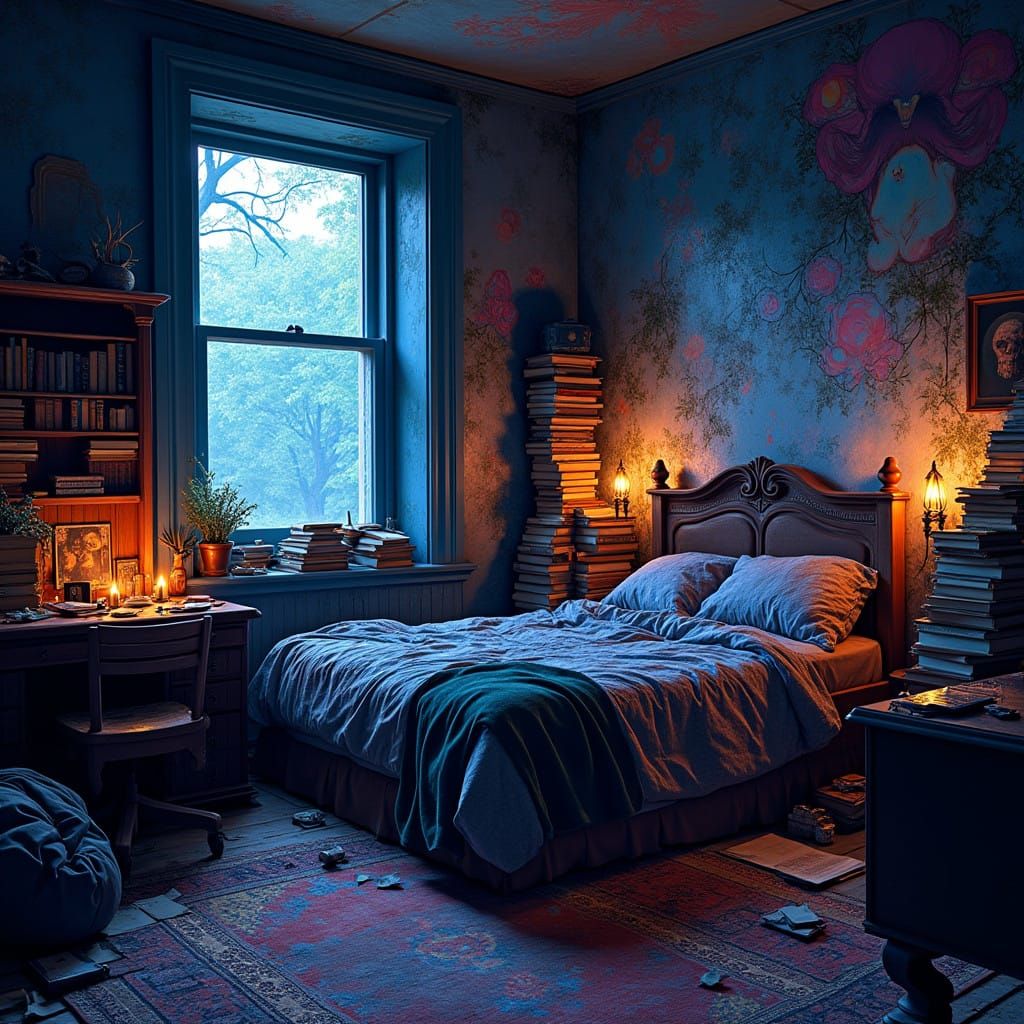 Mystical Witch's Bedroom in Vibrant Graffiti Style