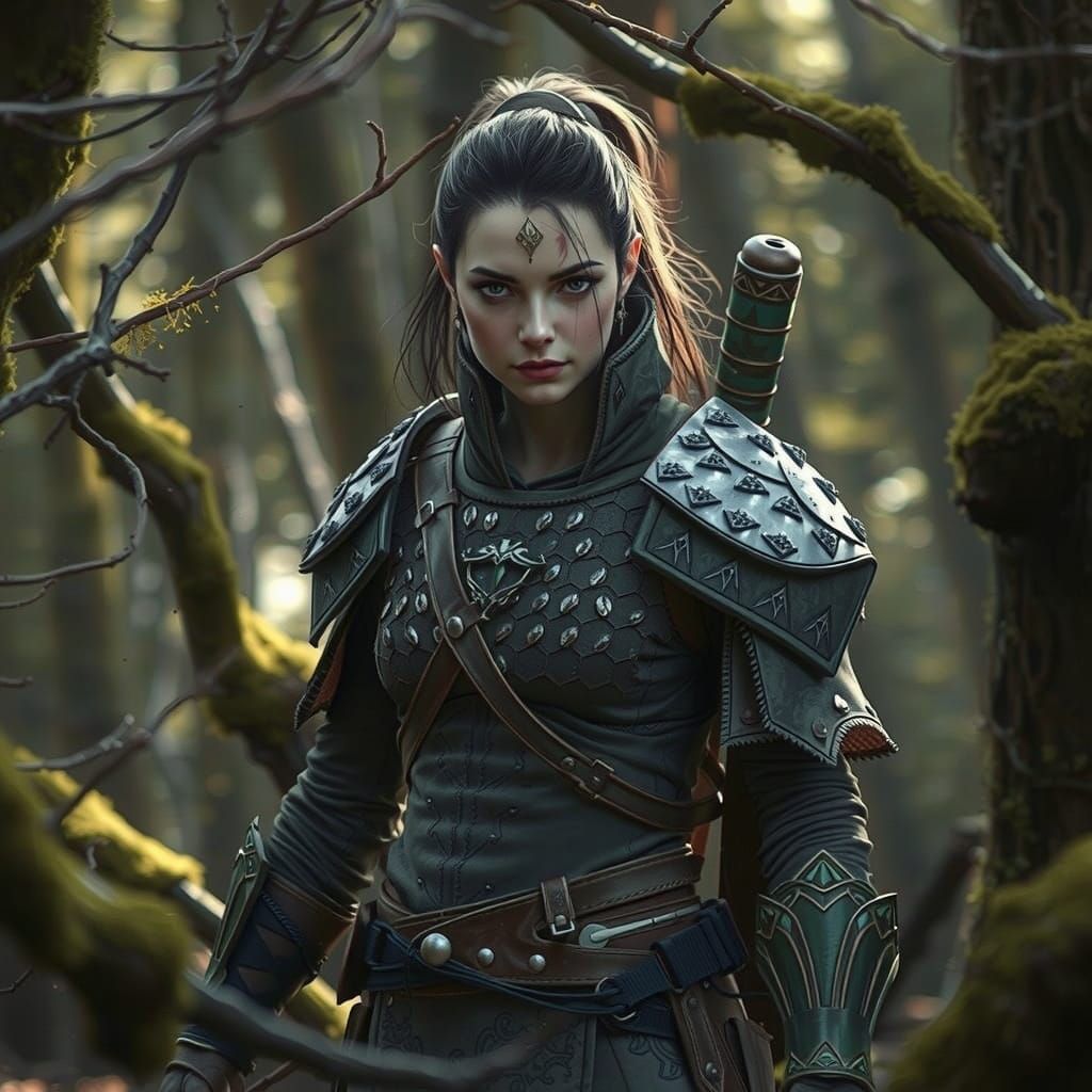 Thalvenari Scout Warrior Blending into Forest Shadows