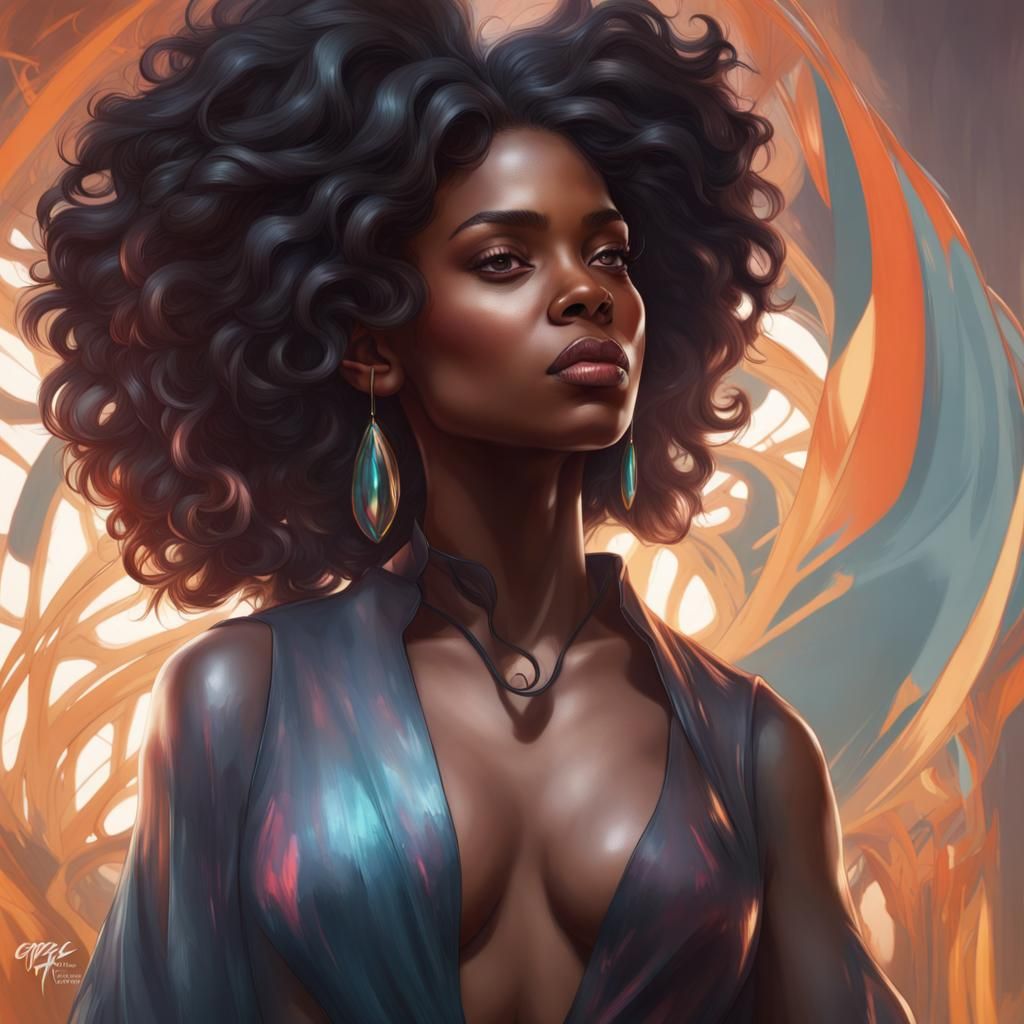 Detailed Portrait of a Black Girl in Art Nouveau Style