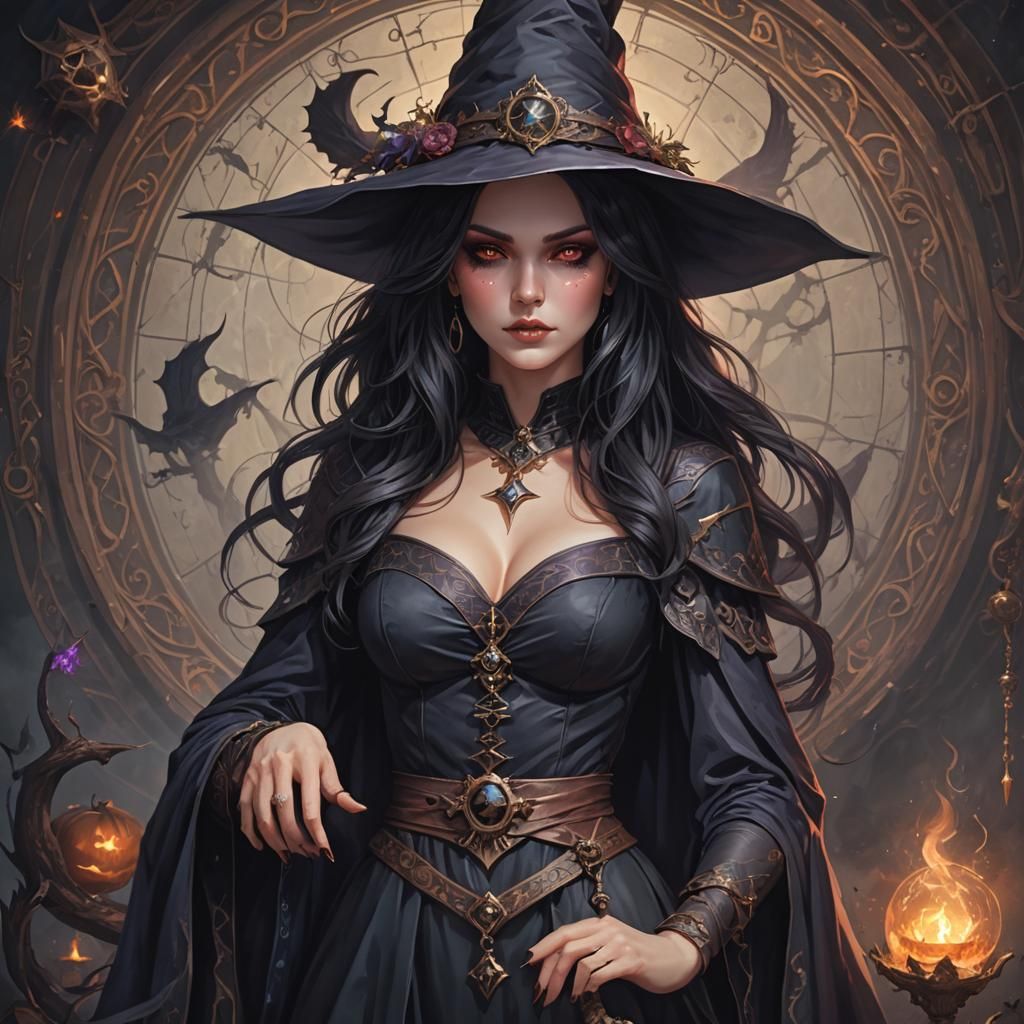 Fantasycore Witch Tempts Viewer with Deep Colors