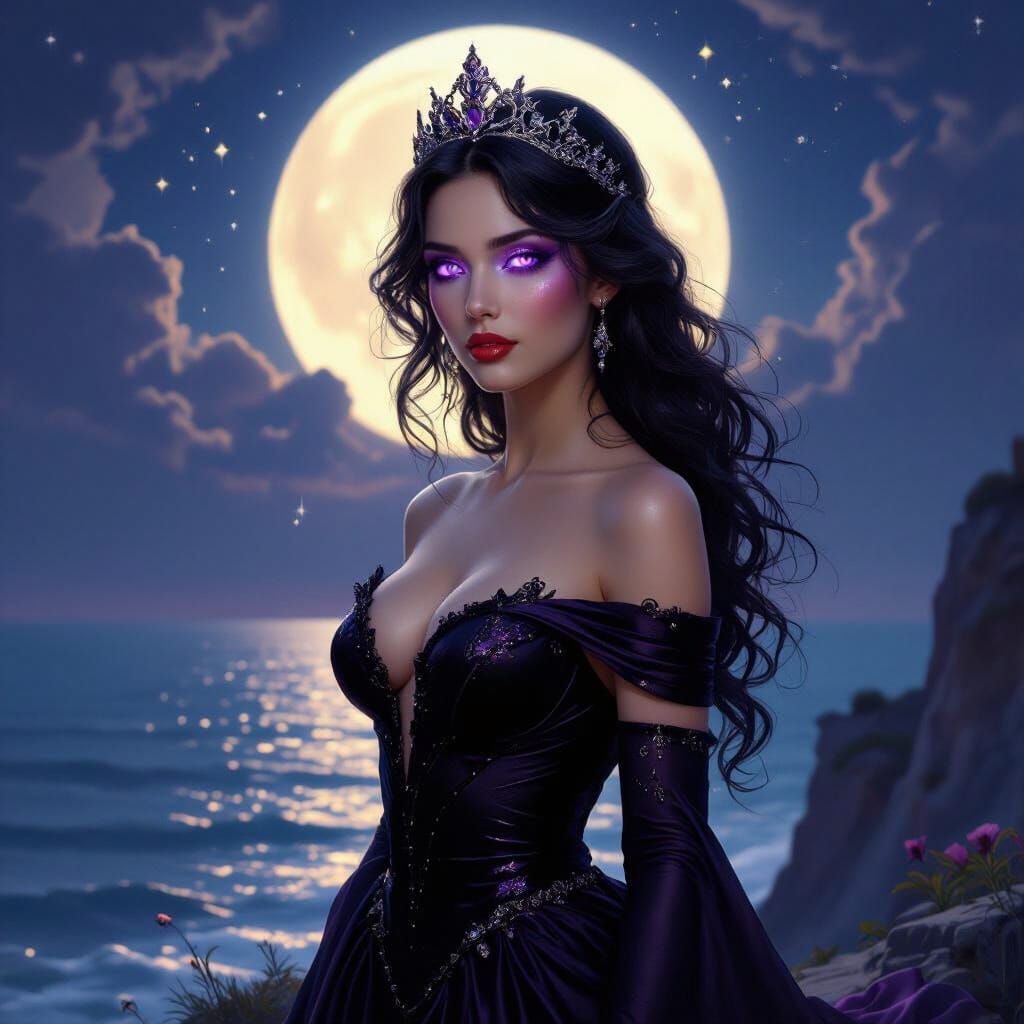Queen on Cliff: Semi-Realistic Fantasy Painting