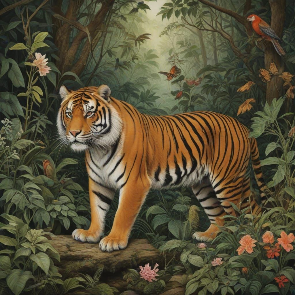 Jungle Paradise in Naive Expressionist Style