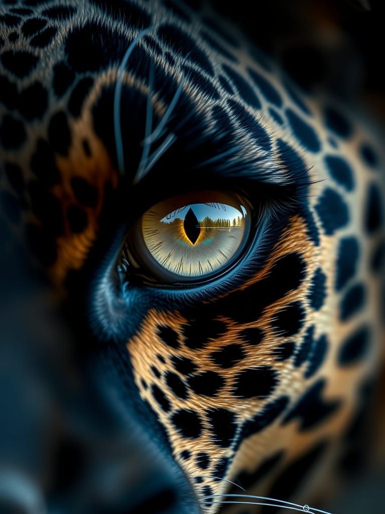 Magnificent Black Jaguar Eye Close-up: Professional Photogra...