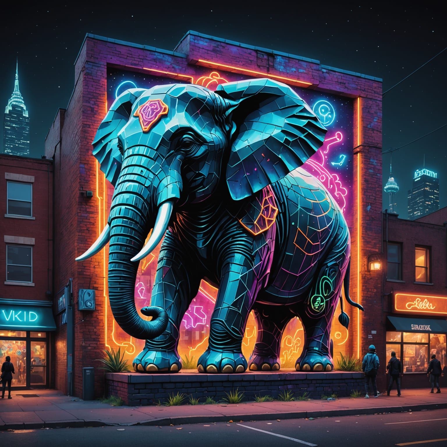 Elephant Graffiti Art on City Building in Cosmic Style