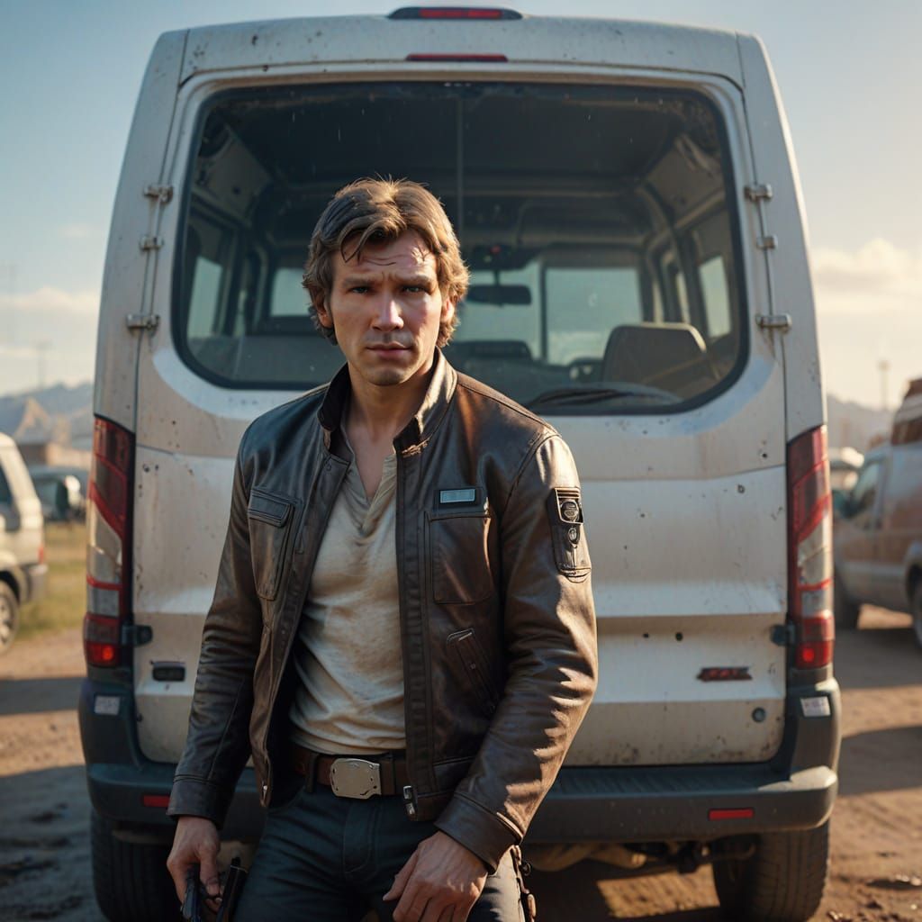 Han Solo in Ford Transit Van: Photorealistic Digital Art