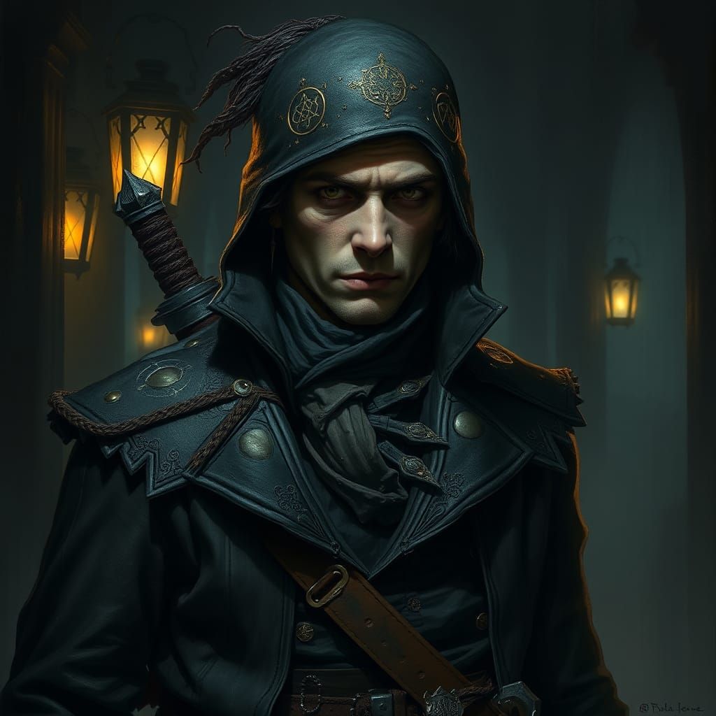 Dark Fantasy Bloodborne Hunter Portrait in Gothic Setting