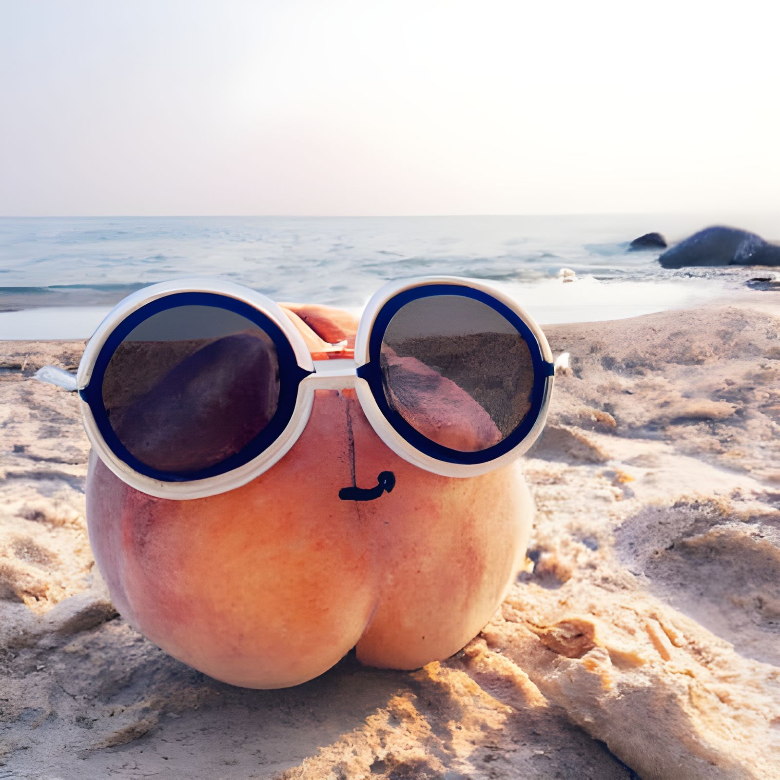 Cartoon Peach Relaxing on the Beach