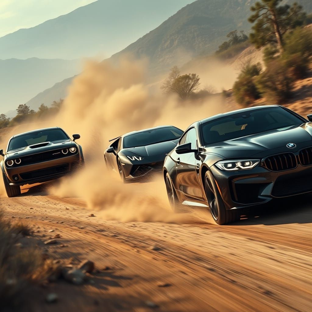 Dodge Charger, Lamborghini, and BMW Speed Across Dirt-Track ...