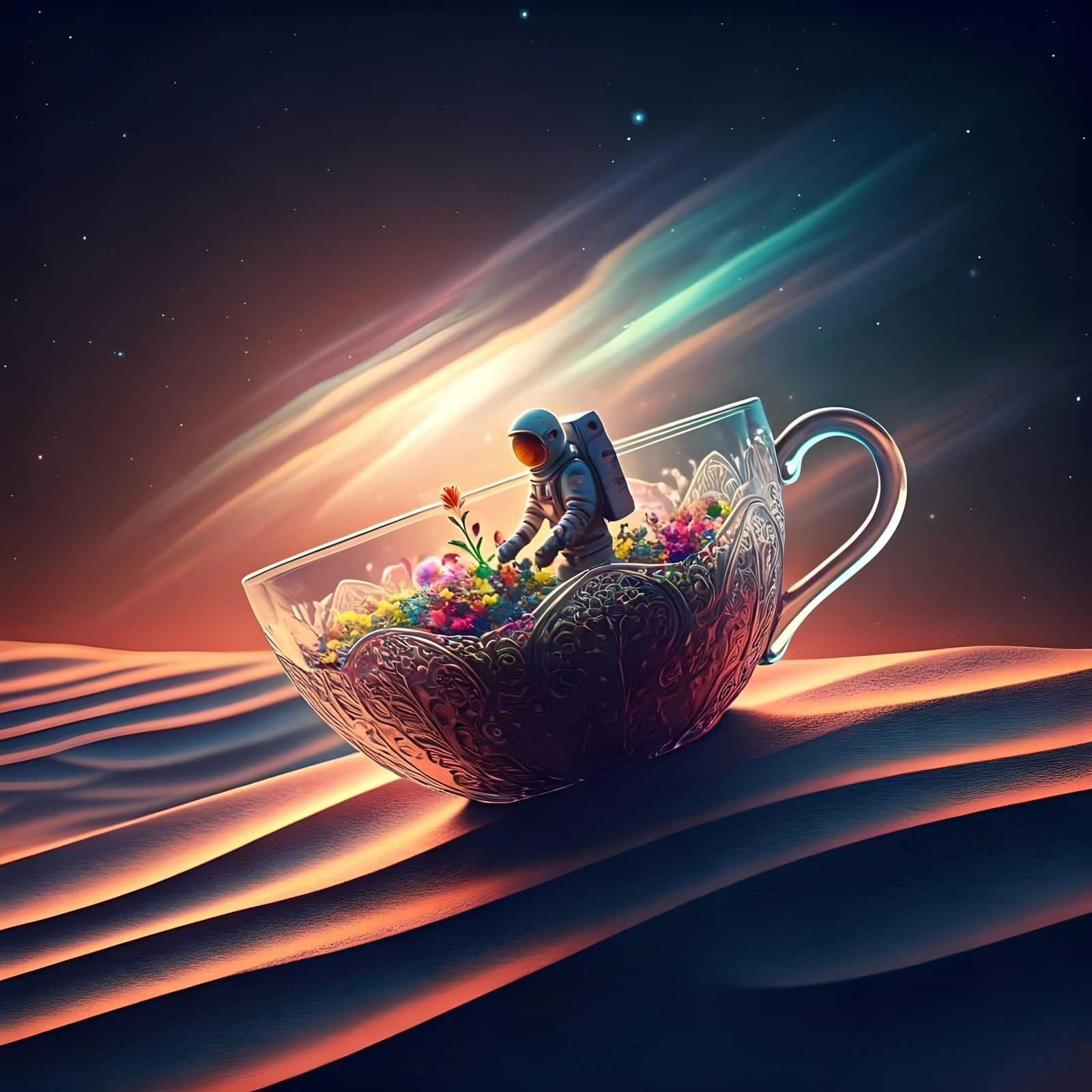 Astronaut's Garden in Ornate Glass Teacup