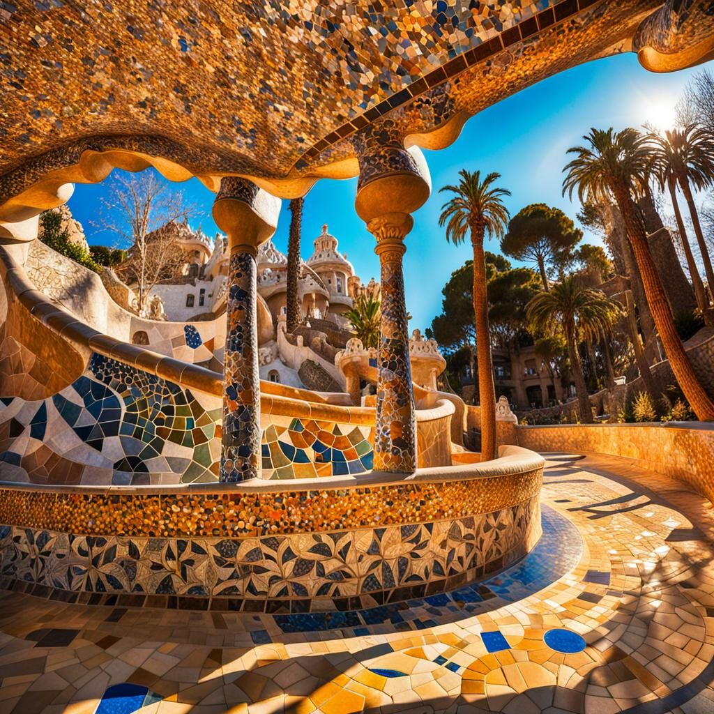 Park Güell Sunset Over Barcelona
