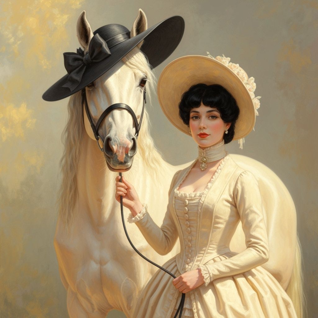 Victorian Horse and Woman in Matching Hats