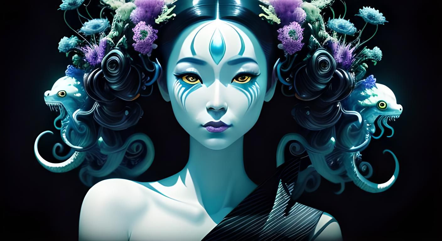 Retro-Futuristic Alien Pet in Art Deco Gouache Painting