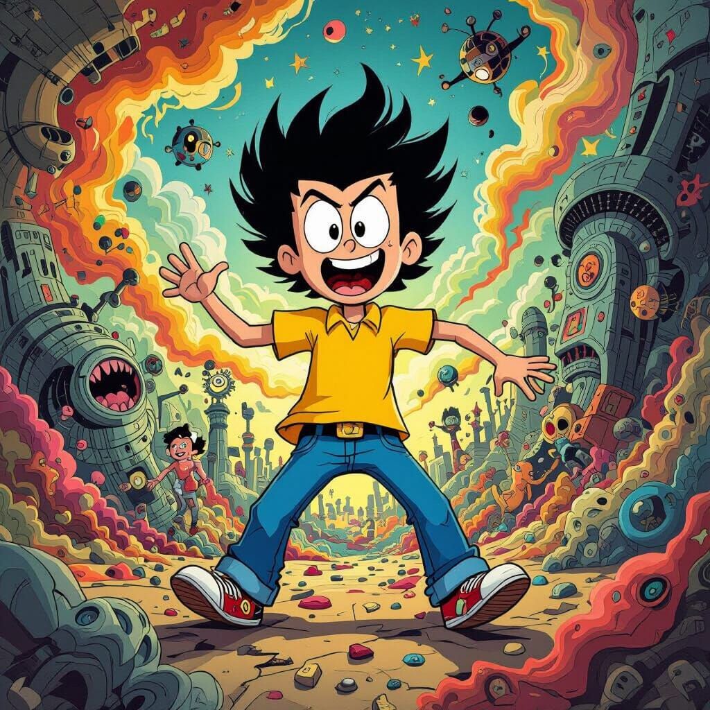 Lincoln Loud in a Surrealist, Futuristic Scene