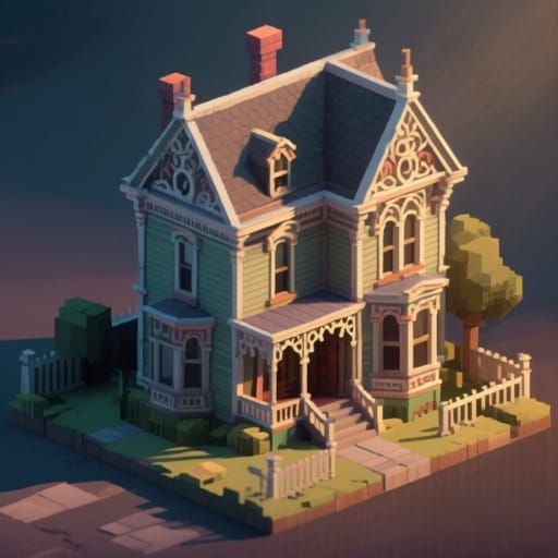 Victorian House Isometric View in Retro Game Style