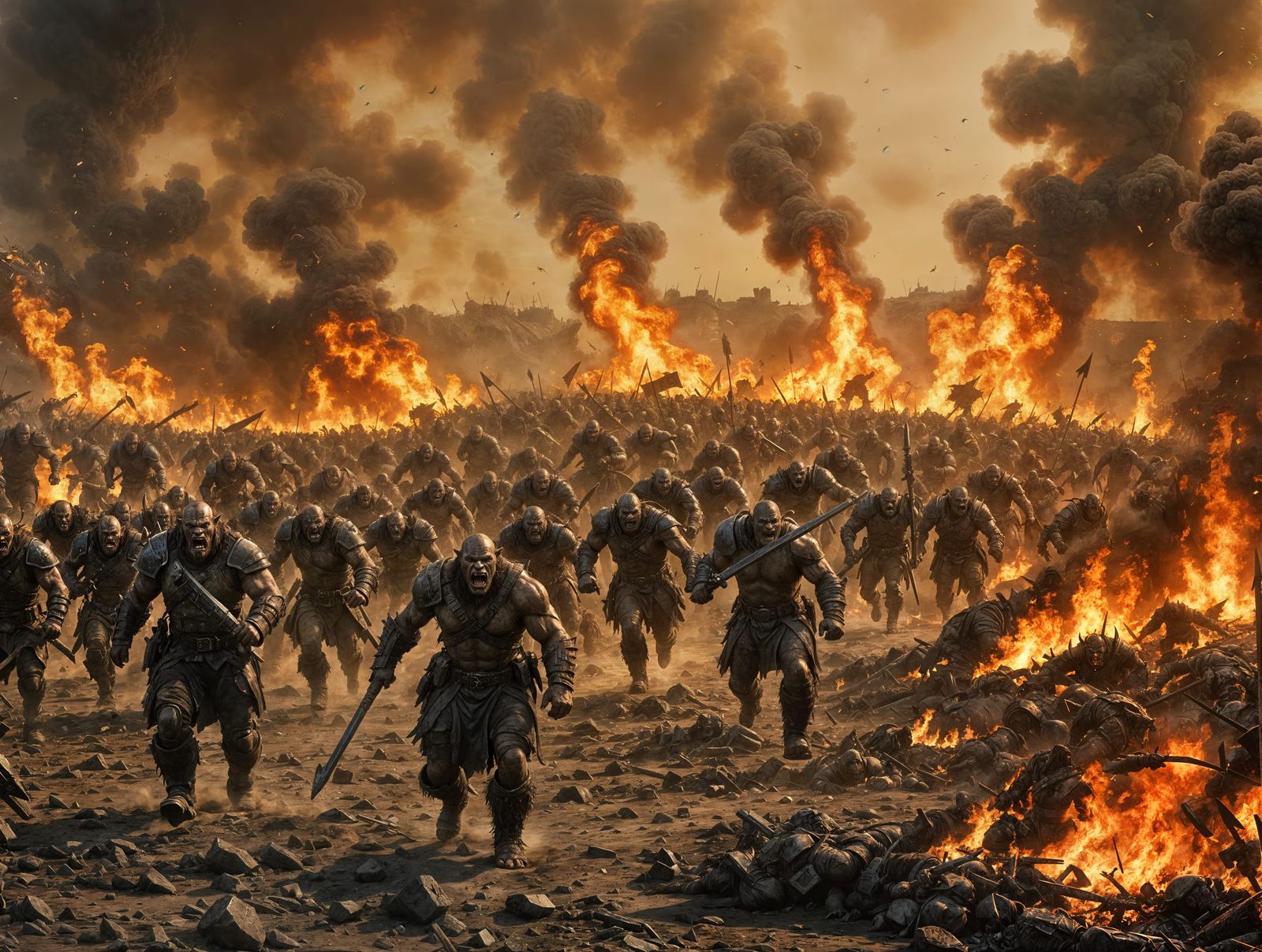 Epic Battle of Orcs in a Post-Apocalyptic Wasteland