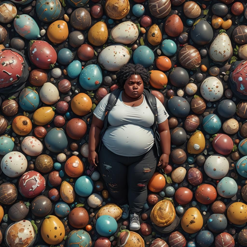 Sad Obese Woman's Art Crisis: Detailed Matte Painting