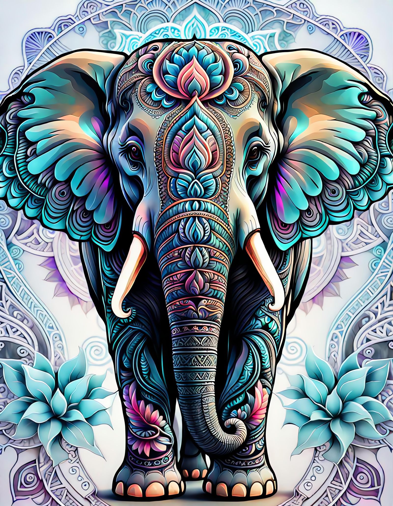 Elephant in henna motif , 24mar24