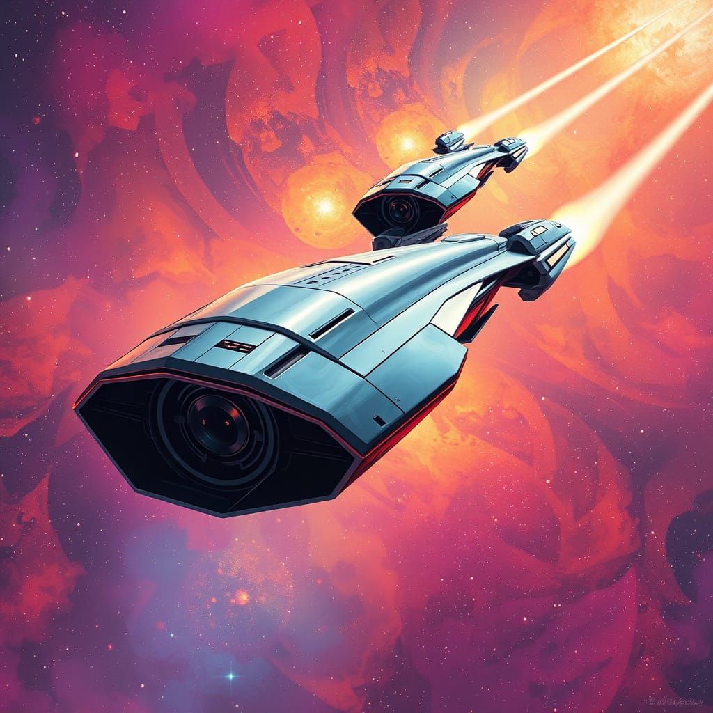 Starships Soaring Through a Vibrant Galaxy