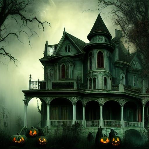 Haunted Halloween House in Gothic Art Nouveau Style