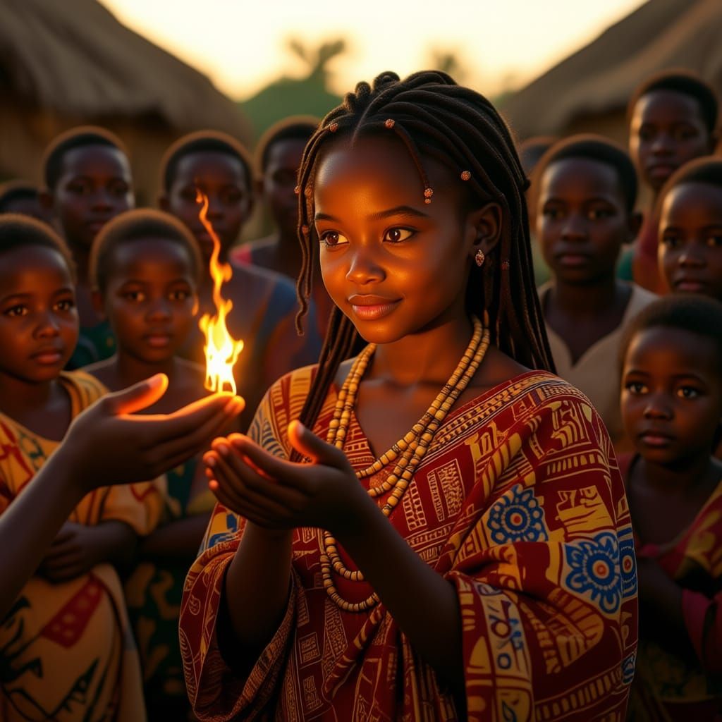 Star Spirit Gifts Flame to Young African Girl in Village
