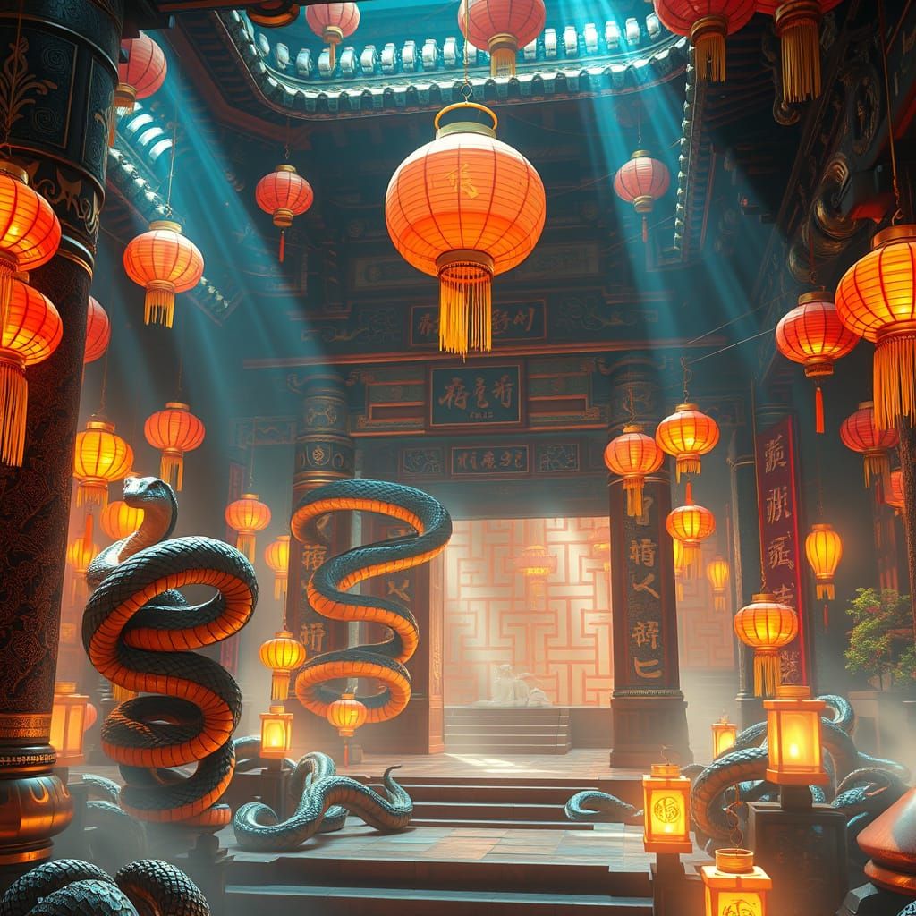 Surreal Chinese New Year Celebration in Ancient Temple with ...