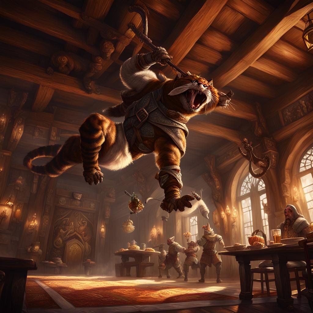 Tabaxi Barbarian's Renaissance Feast: A Dark Fantasy Concept