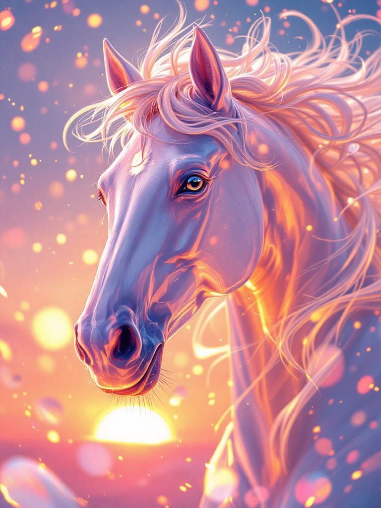 Majestic Horse in Dusk Light with Glowing Mane