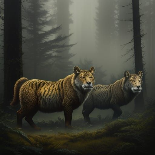 Extinct Animals in Misty Forest: Wildlife Photography