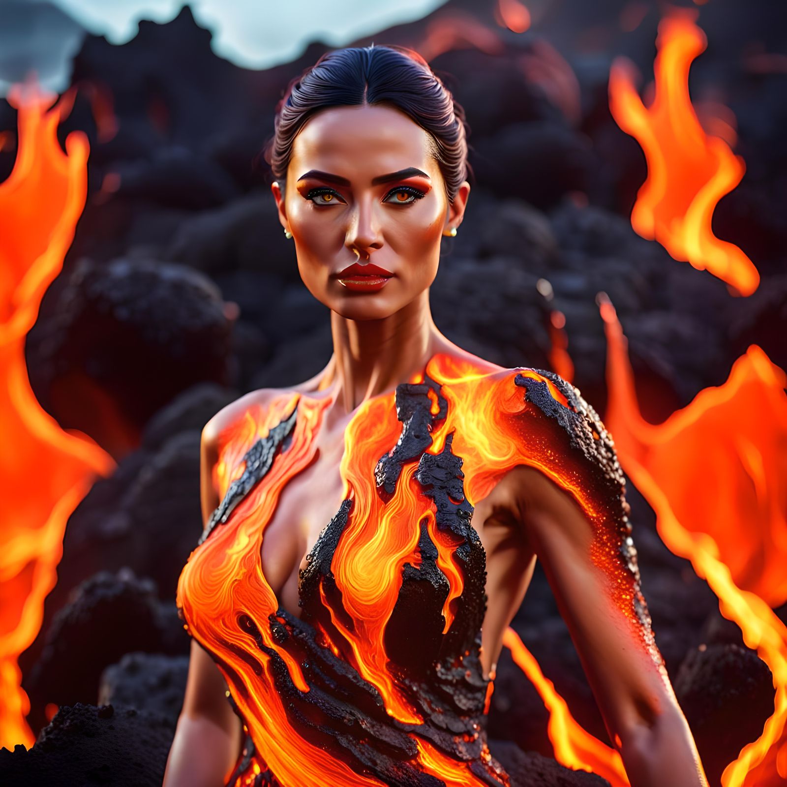 Volcanic Lava Dress: Sensual Beauty in Fiery Landscape