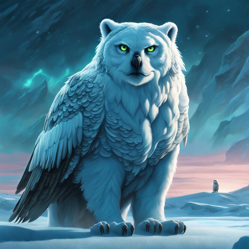 Majestic Owl Bear on Frozen Tundra in Digital Painting
