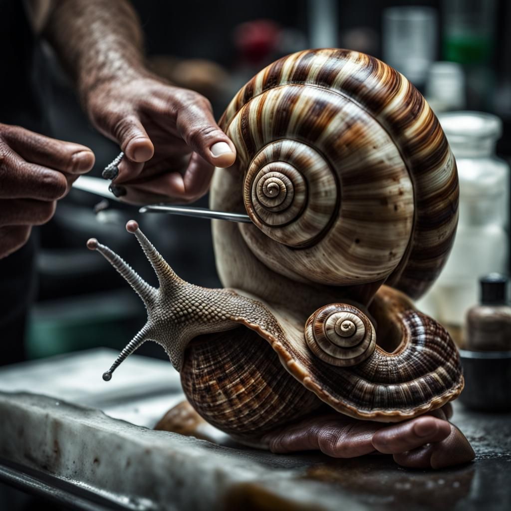 Humanoid Alien Snail Shell Polishing in HDR