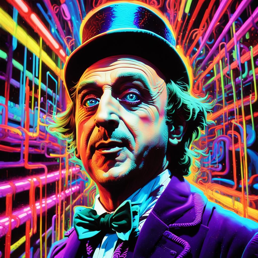 Psychedelic Graffiti: Willy Wonka in Neon Dreamscape