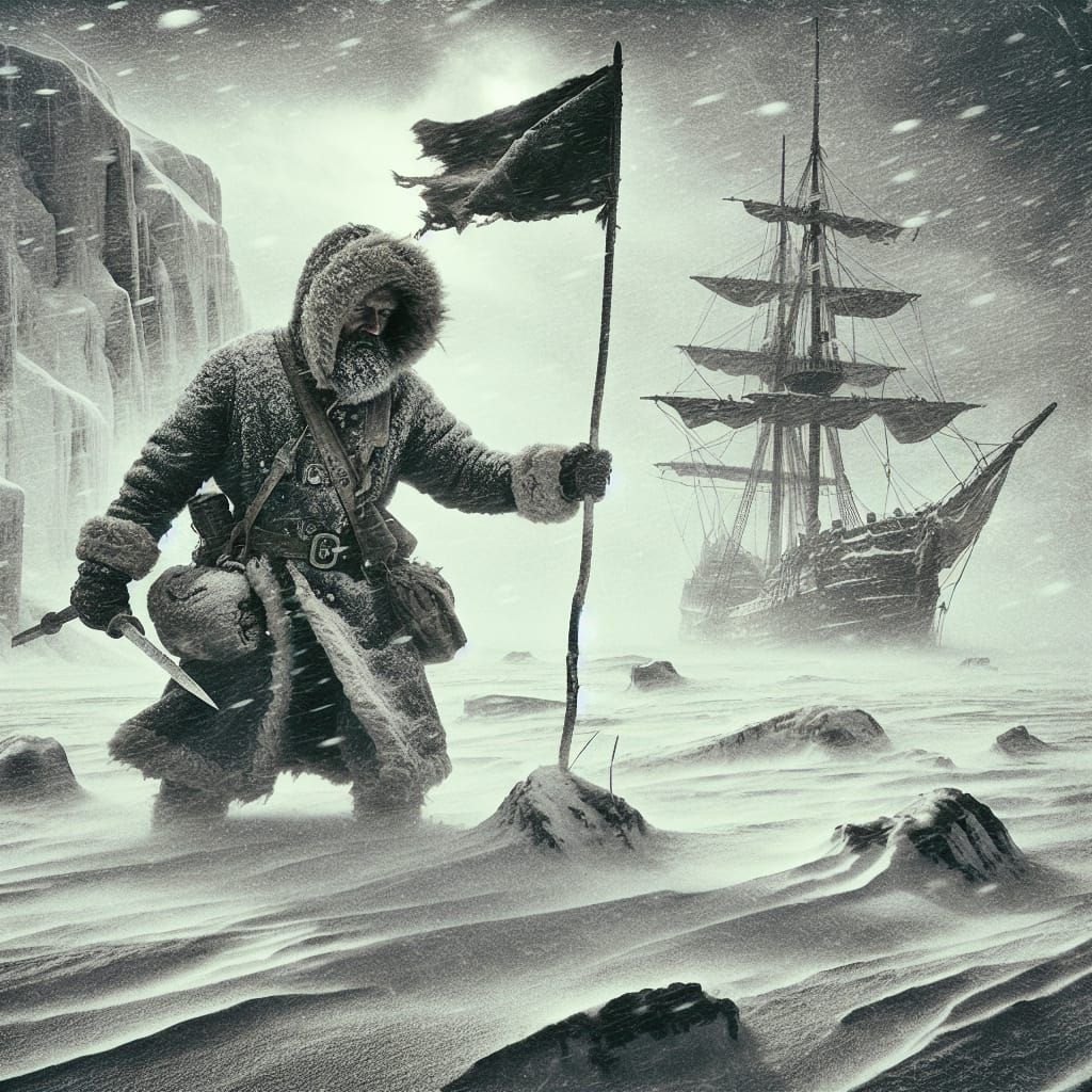 Historical Explorer Stands Firm on Icy Tundra