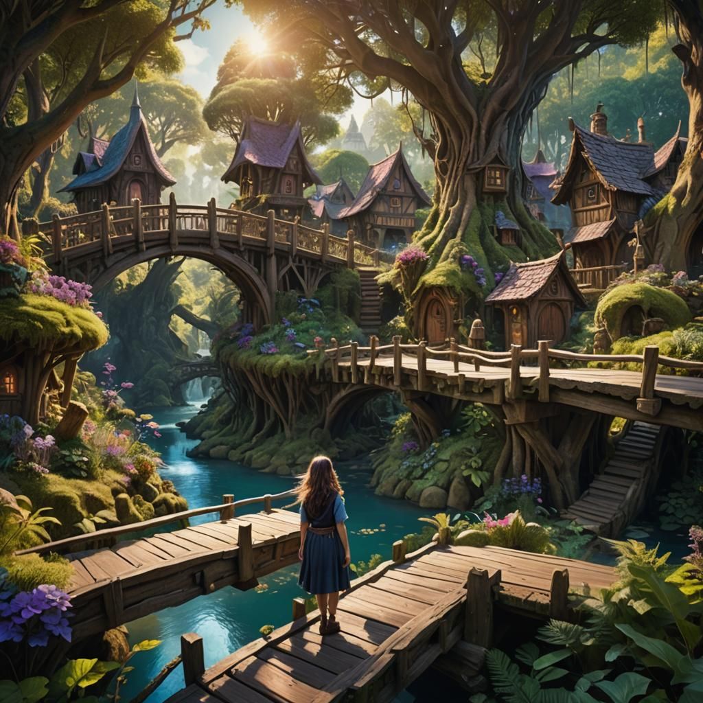 Enchanting Troll Village in Ethereal Art Nouveau Style