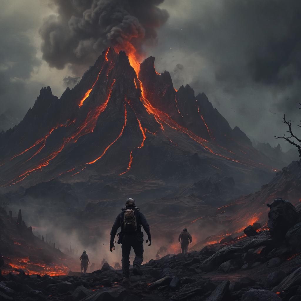 Dramatic Dark Fantasy Landscape with Fleeing Creatures