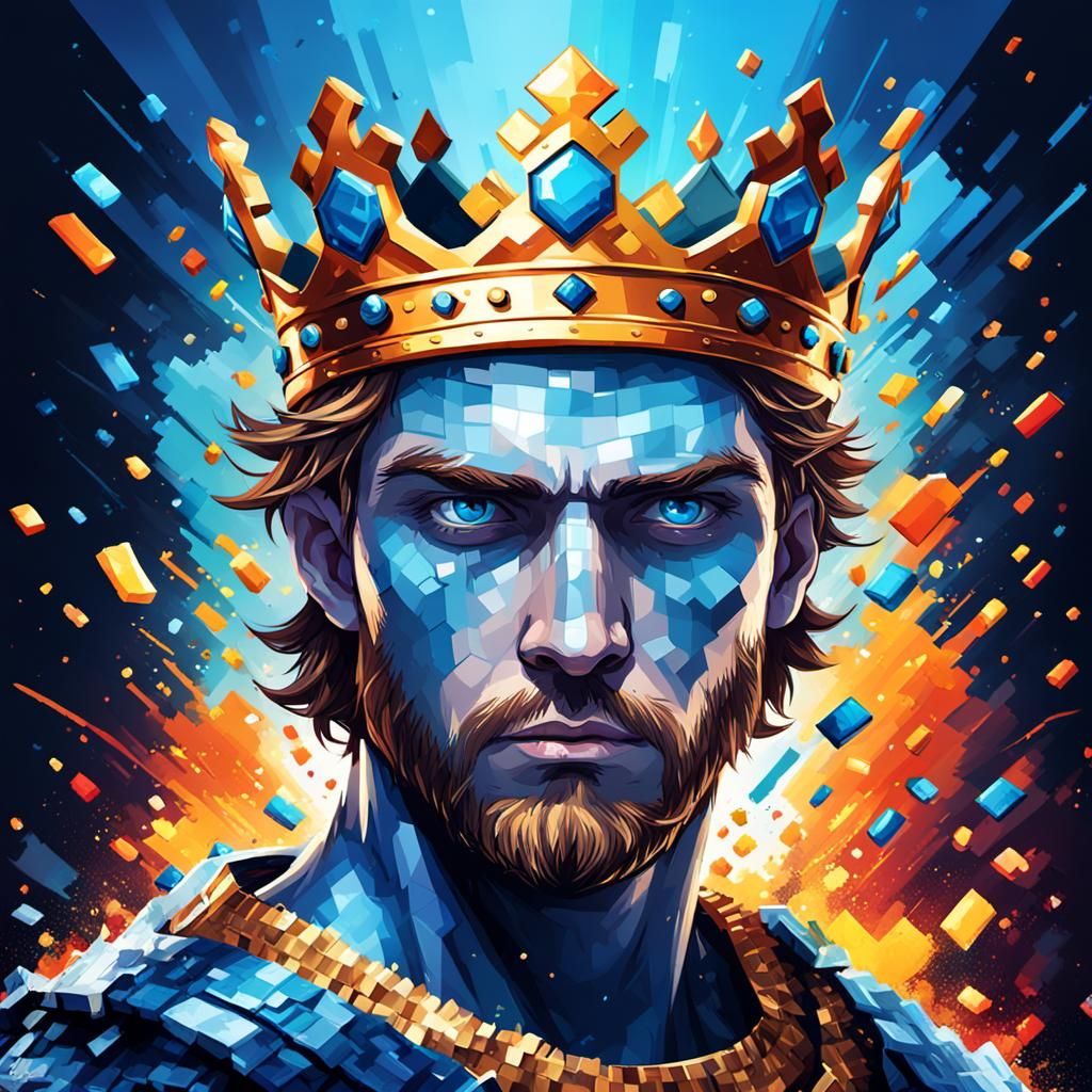 Pixelated King with Crown: Hyperrealistic Video Game Art
