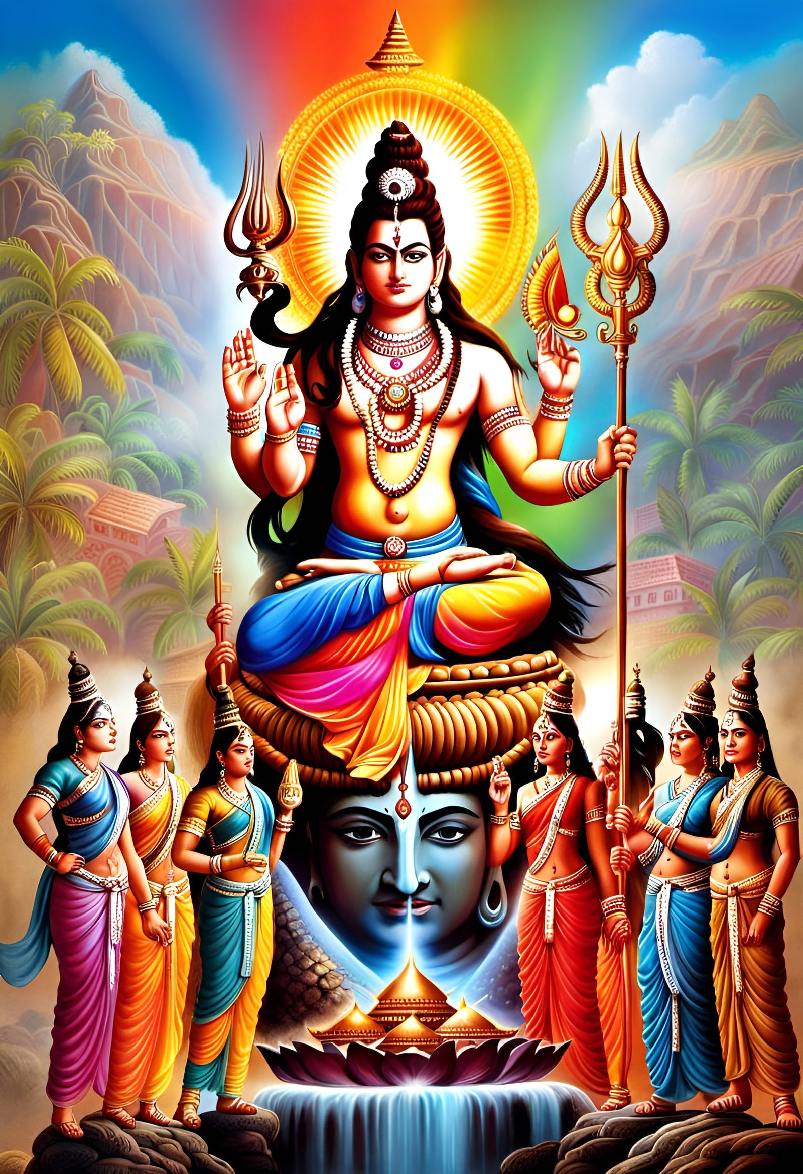 Dynamic Shiva Scene: Striking Brahma with Third Eye
