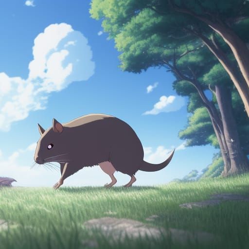 Anime Rat Blocking the Way: Ghibli-Inspired Visual