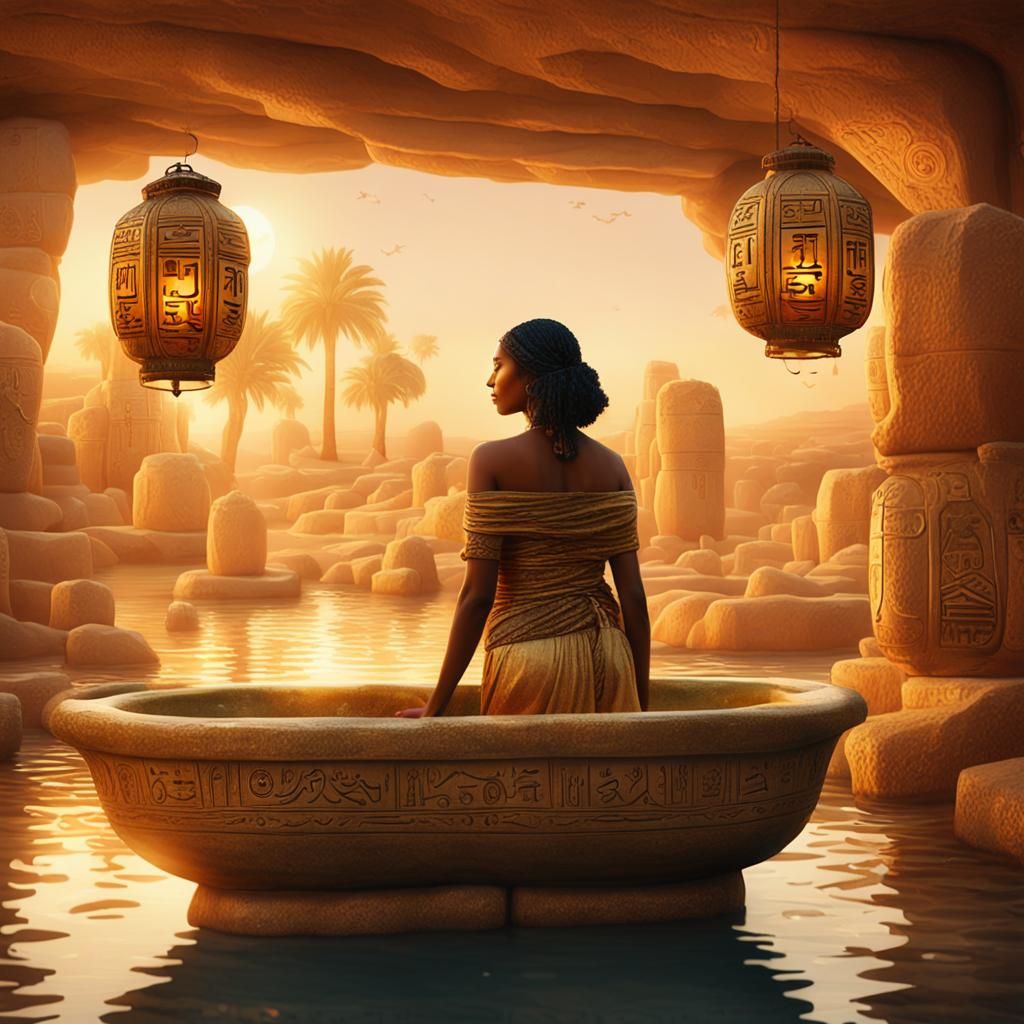 Egyptian Woman in Stone Tub, Dreamlike Surrealism
