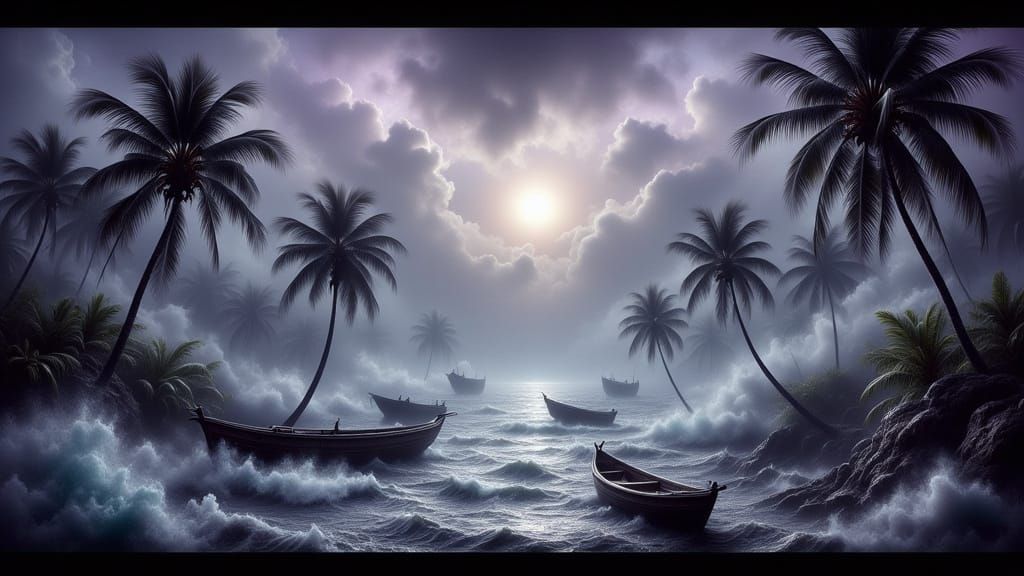 Epic Monsoon Landscape in Gritty Antique Watercolor Style