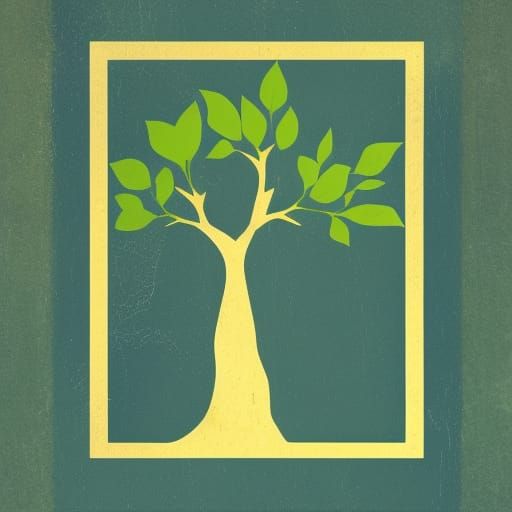 Old Tree with Green Leaves in Pop Art Style