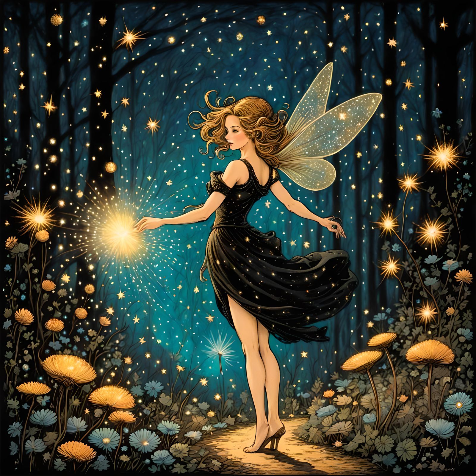 Beautiful fantasy pixie  flitting about the magical forest s...