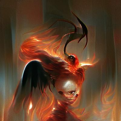 Sinister Fiery Angel in Dark Fantasy Style