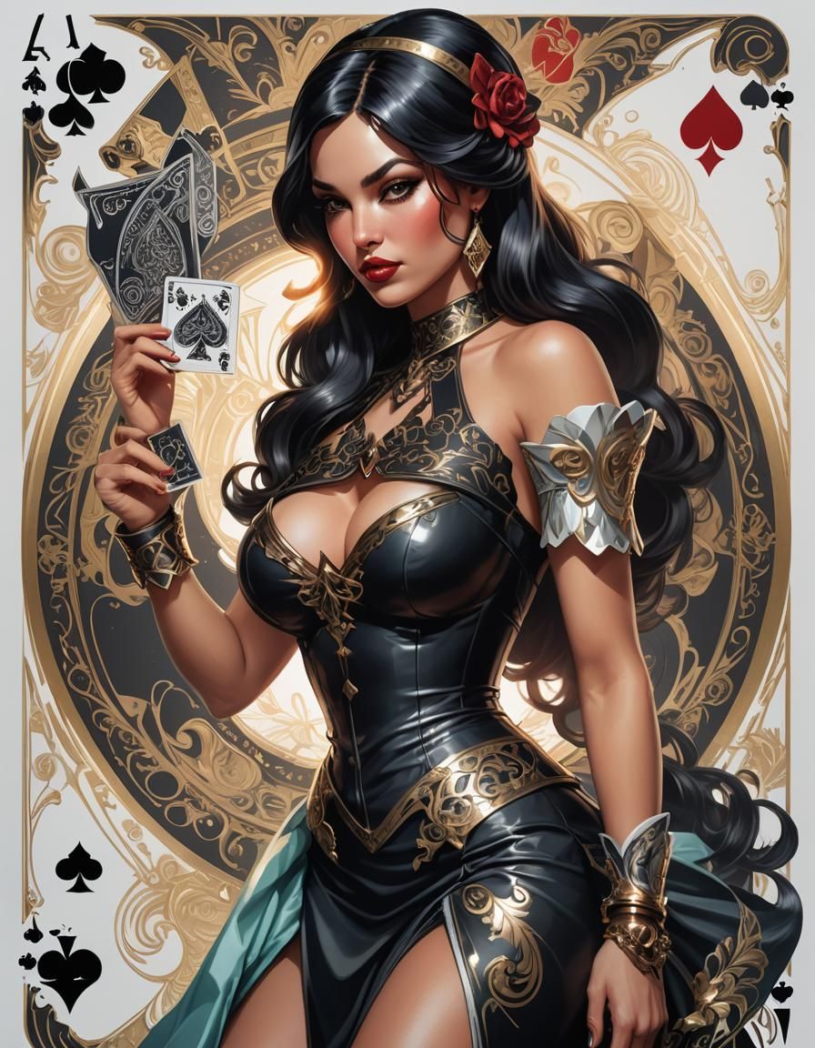 Ace of Spades Pinup in Art Nouveau Style
