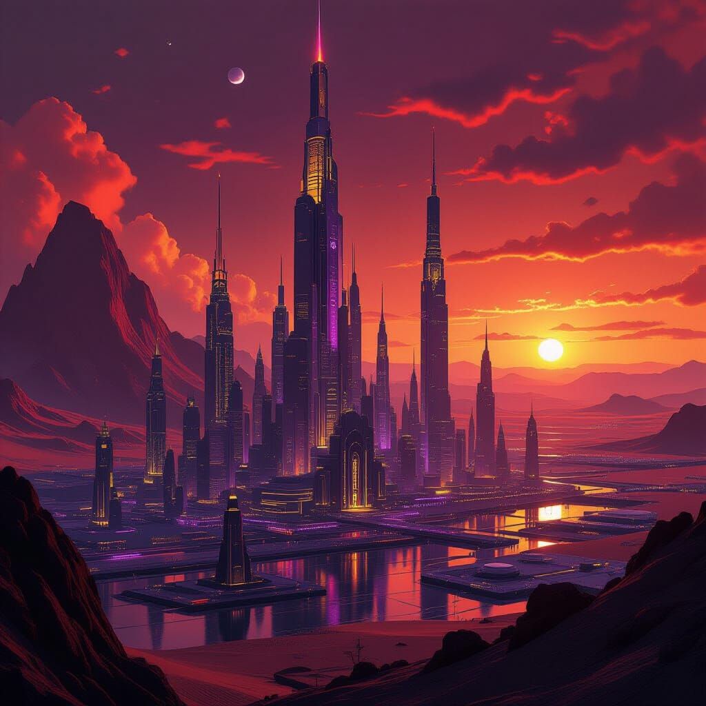 Sprawling Martian City Under Crimson Sky