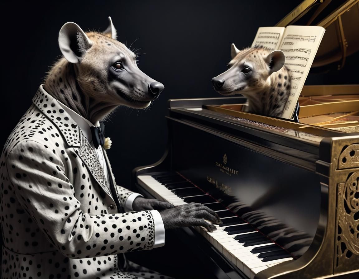 Casablanca Anthropomorphic Hyena Sam plays piano. High Contr...