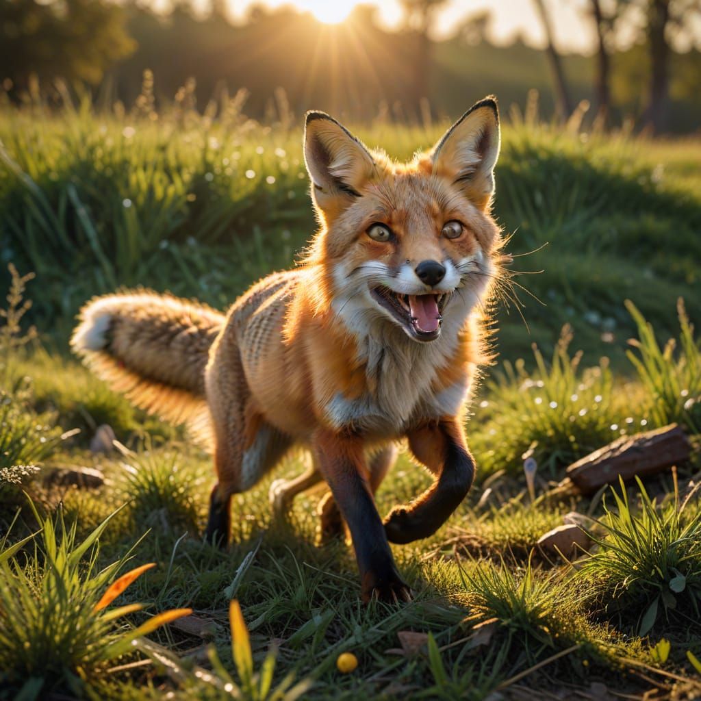 Red Fox Chasing Easter Bunny: Wildlife Photography