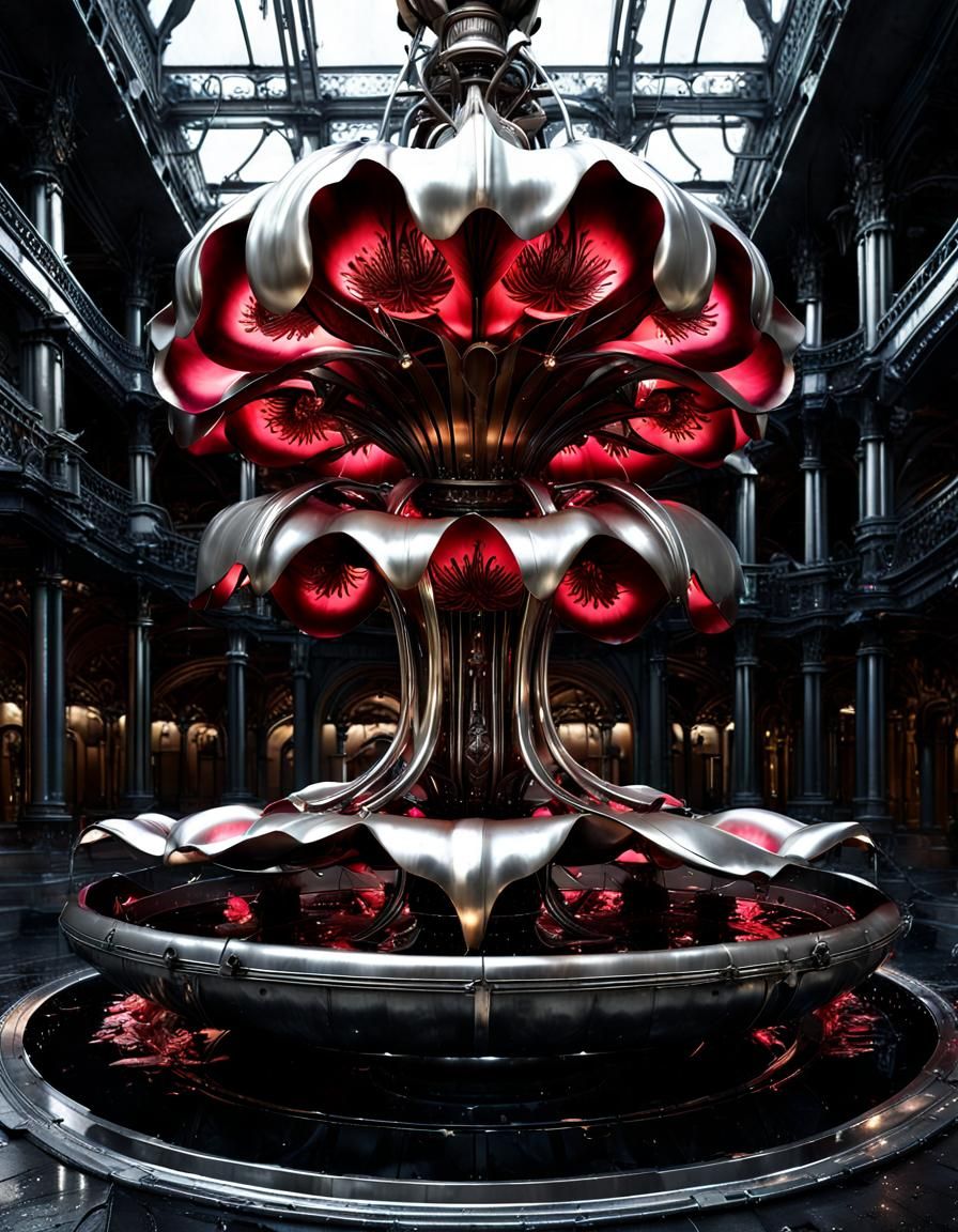 Steampunk Rafflesia Fountain in Retrowave City Square